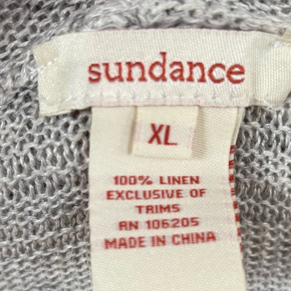 SUNDANCE CATALOG Heather Gray Women's 100% Linen Keyhole Hoodie - Picture 7 of 9